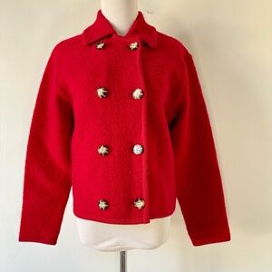 Rafaella Classic Red 100% Wool Blazer Size Small Wool Peacoat Fitted Jacket